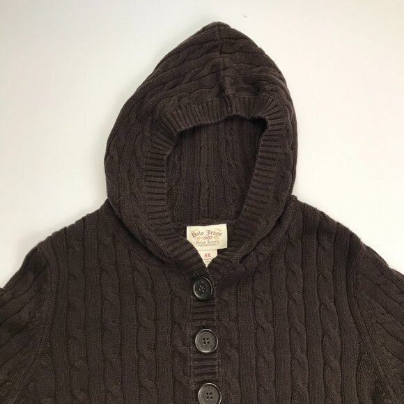 POLO JEANS 1967 RALPH LAUREN BROWN XL BUTTON Cardigan Hooded Sweater - Picture 7 of 9